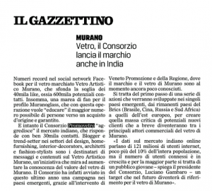 Consorzio Promovetro e Vetro Artistico® Murano lanciano il Vetro di Murano in India Tramite i social media con DNA ITALIA